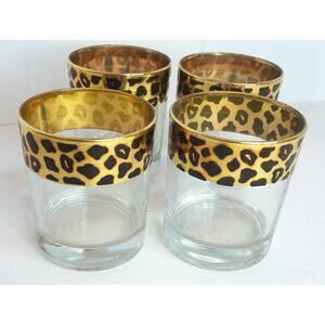 Vintage Circleware Leopard Print Old Fashioned Glass Made In Italy Set of 4 READ